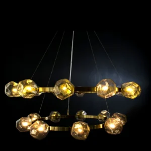 Lampara colgante techo alto dorada